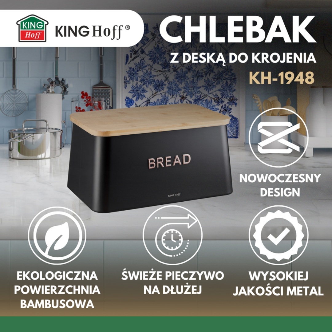 CHLEBAK STALOWY Z DESKĄ DO KROJENIA KINGHOFF KH-1948